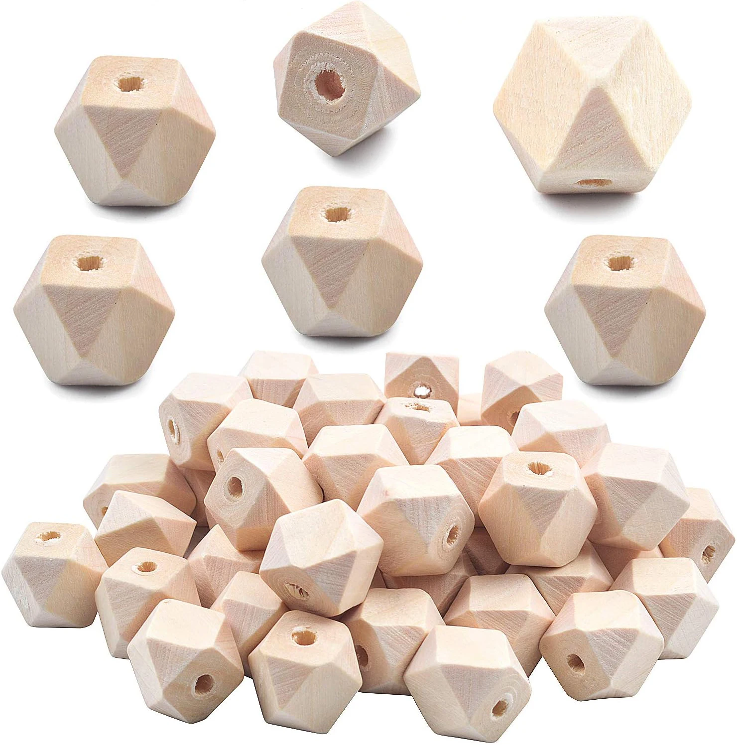

60 Pcs Geometric Shape Wood Beads, 0.55 Inches Unfinished Wooden Spacer Beads Craft Balls for DIY Arts Projects Jewelry Making
