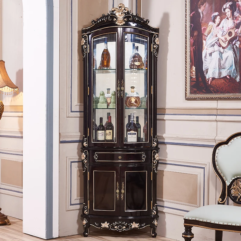 European style solid wood corner cabinet, wall corner cabinet, black sandalwood triangle multifunctional household wine cabinet