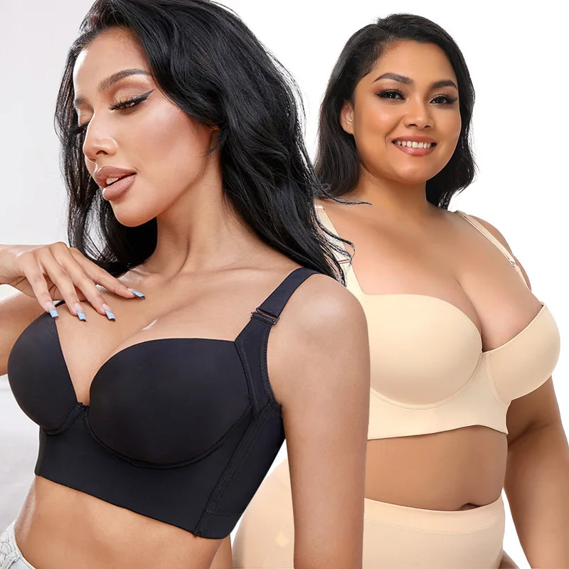 

Women's Deep Cup Bra Hidden Back Fat Full Back Coverage Bra with Shapewear and Built-in Push Up Sports Bra Plus Size