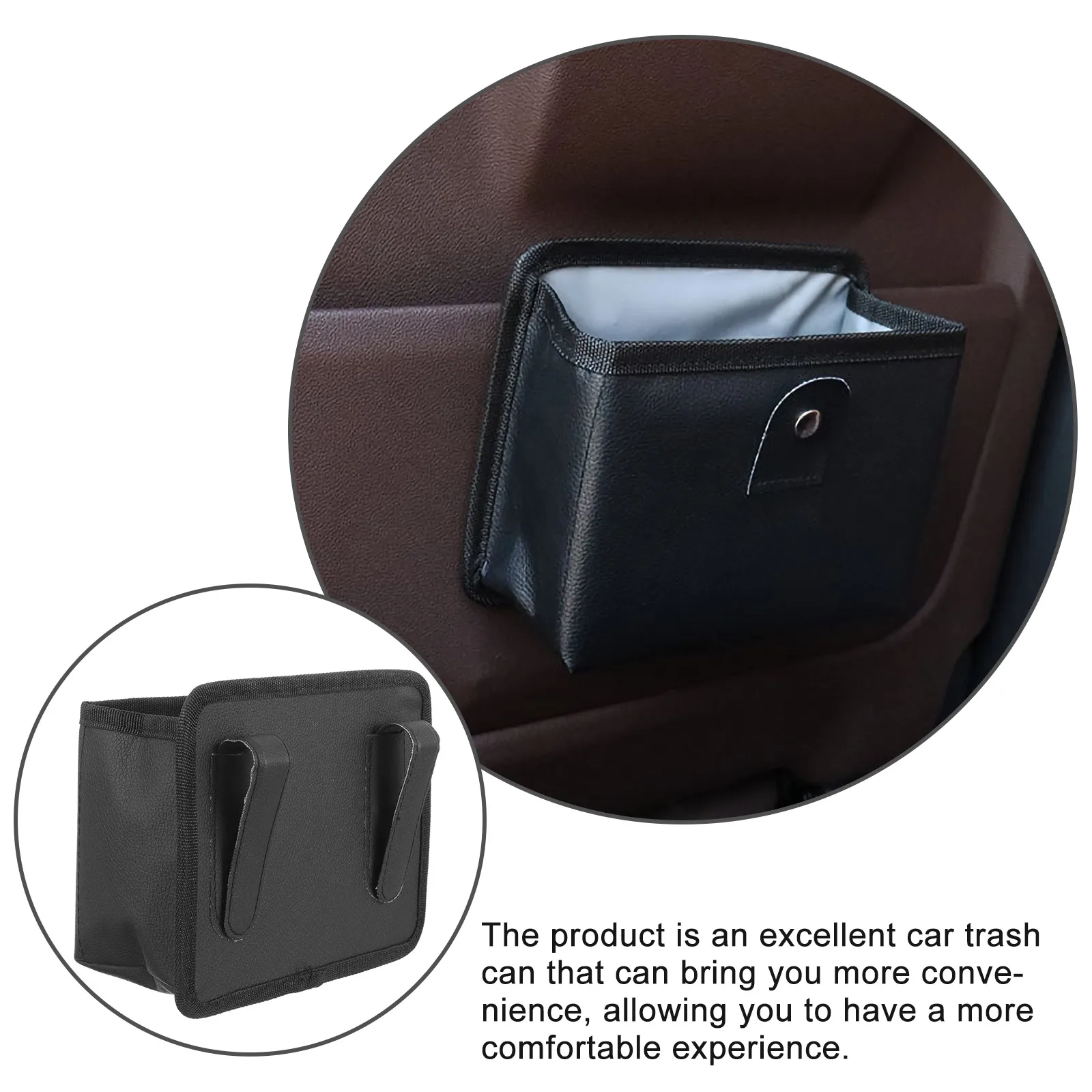 

Collapsible Trash Can Backrest Holder Black Garbage Bucket Foldable Waste Bin for Car Storage PU Durable Multi Use