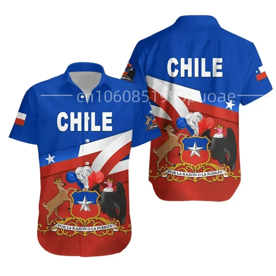 2024 New Chile Hawaii Shirt 3D Print Men\'s Hawaiian Beach Shirt High Quality Button Fashion Short Sleeve Top