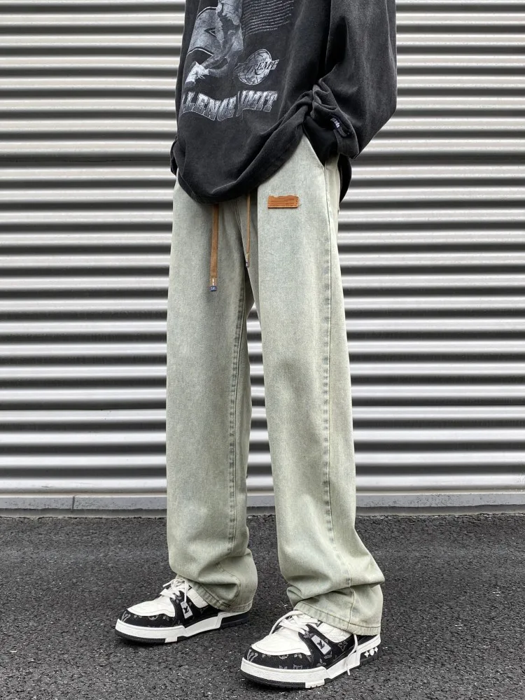 

Мужские джинсы Slim Straight: модные американские брюки в стиле High Street, со средней посадкой, свободного кроя, для подростков, весна-осень