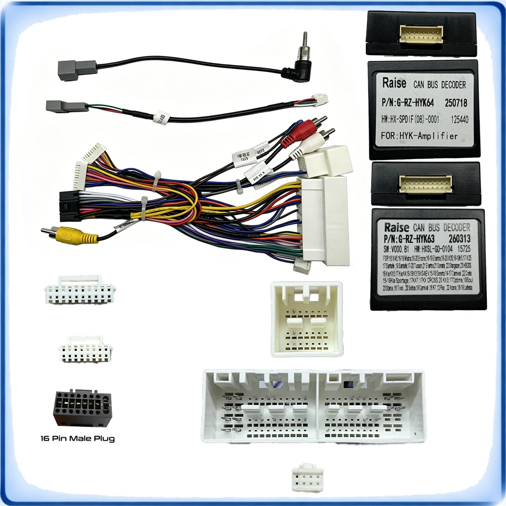 Car Radio Wiring Harness with CANBUS Decoder for Hyundai ix45 Santa Fe 2018 Kona High Model with Amplifier Plug and Play