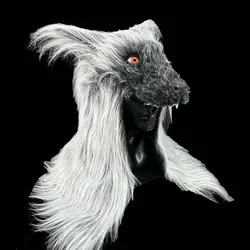 Black Wolf Mask Halloween Red Eyes Werewolf Terror Animal Fancy Headdress Costume Cosplay Props Adult Wolf Headgear Latex Masks