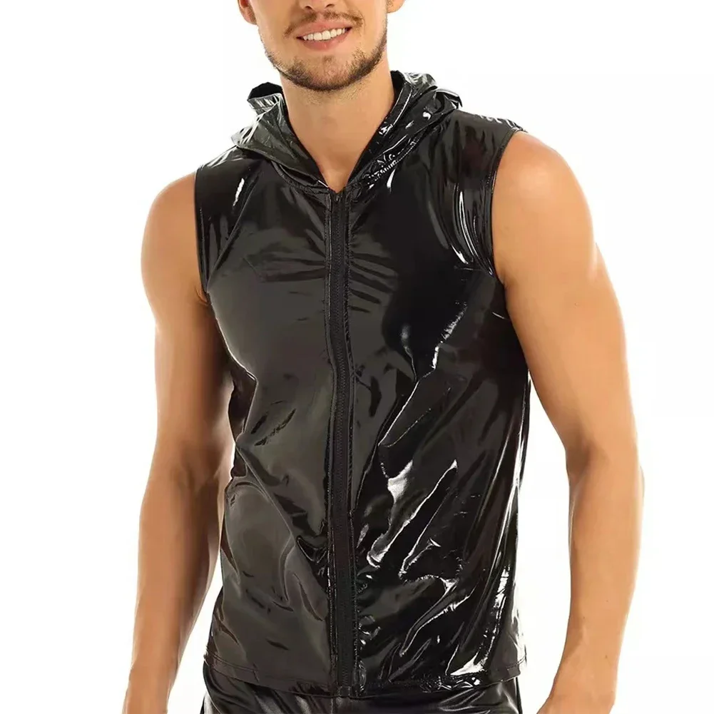 

Brand New High Quality Top Men Blouse Casual Comfortable Faux Leather Muscle Regular Sleeveless Solid Color Tank
