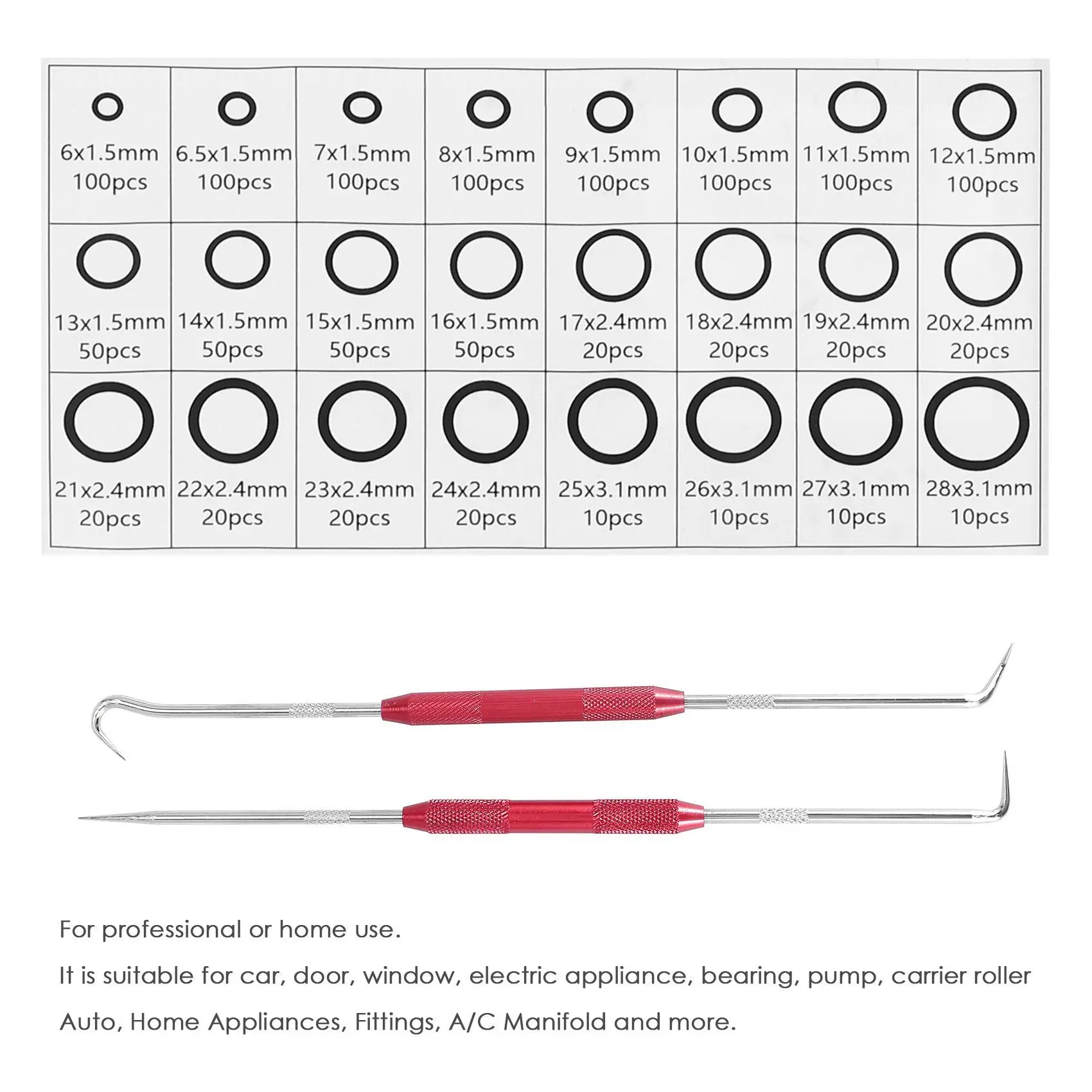 ABUH-2400PCS Nitrile Rubber O Ring Set With Hook Tools NBR Seal Rings Gasket Oring Oil-Resistant Sealing O-Ring Kit
