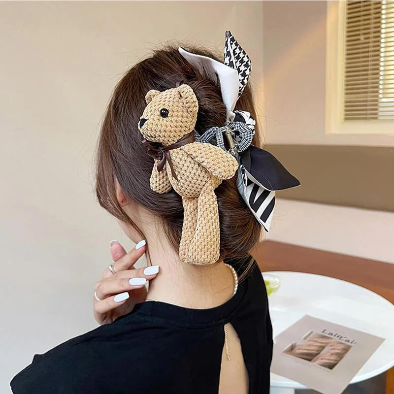 Autumn And Winter Large Animals Bear Hair Claw Clip Metal Washface Accessories Birthday Bear Headdress Hairpins Hair Accessories