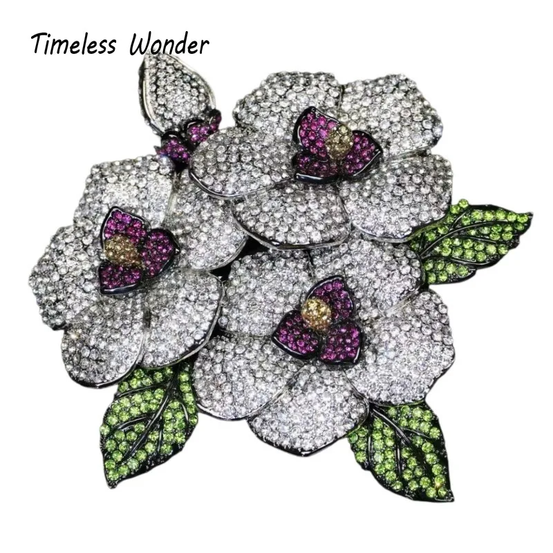 

Timeless Wonder Fancy XL Zircon Floral Brooch Pins for Women Designer Jewelry Runway Top Vintage Gift Rare Classy Statement 5250