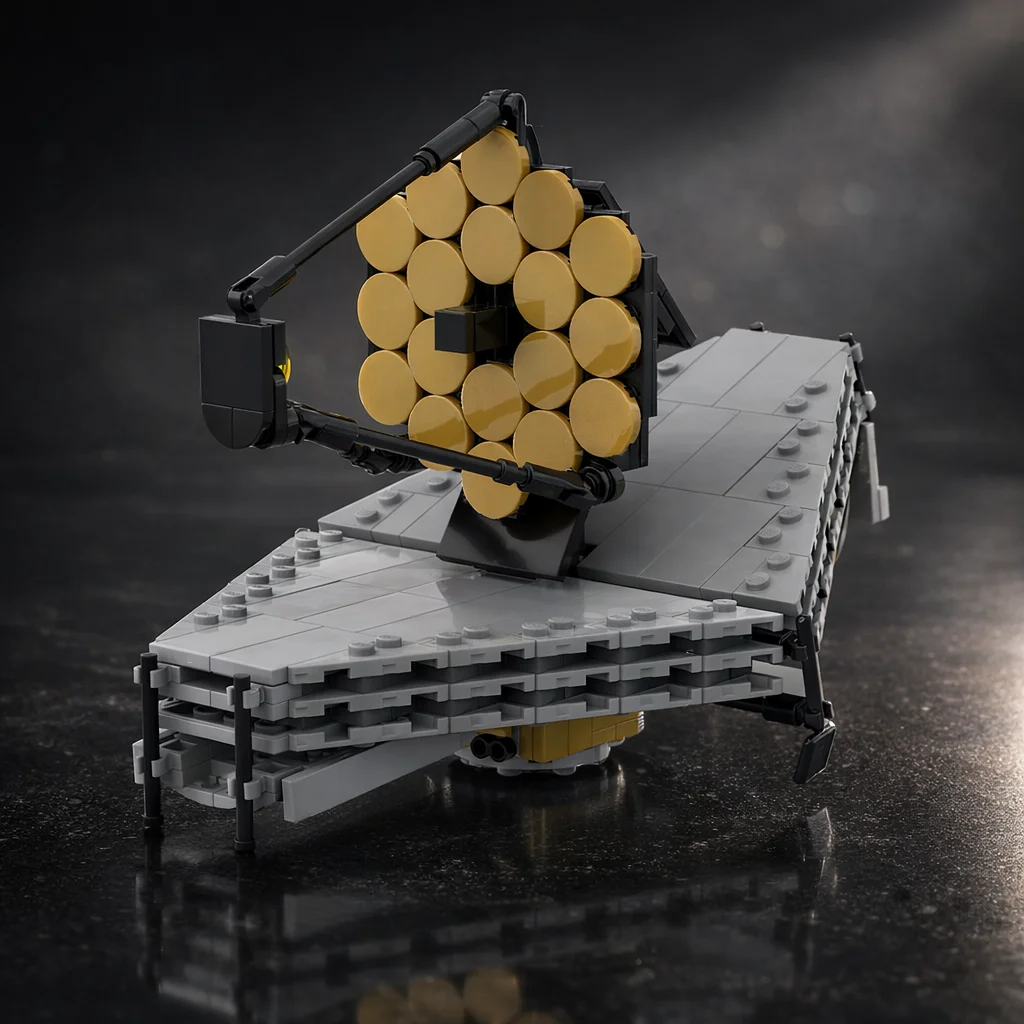 MOC Space Telescope Building Blocks Model, JWST Inspired DIY Assembly Bricks Toy, Desktop Display Gift for Kids Adults