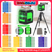 HILDA Mini 2 Lines Laser Level Horizontal Vertical Cross Level Green Light High-Precision Green Beam With Tripod & Bracket