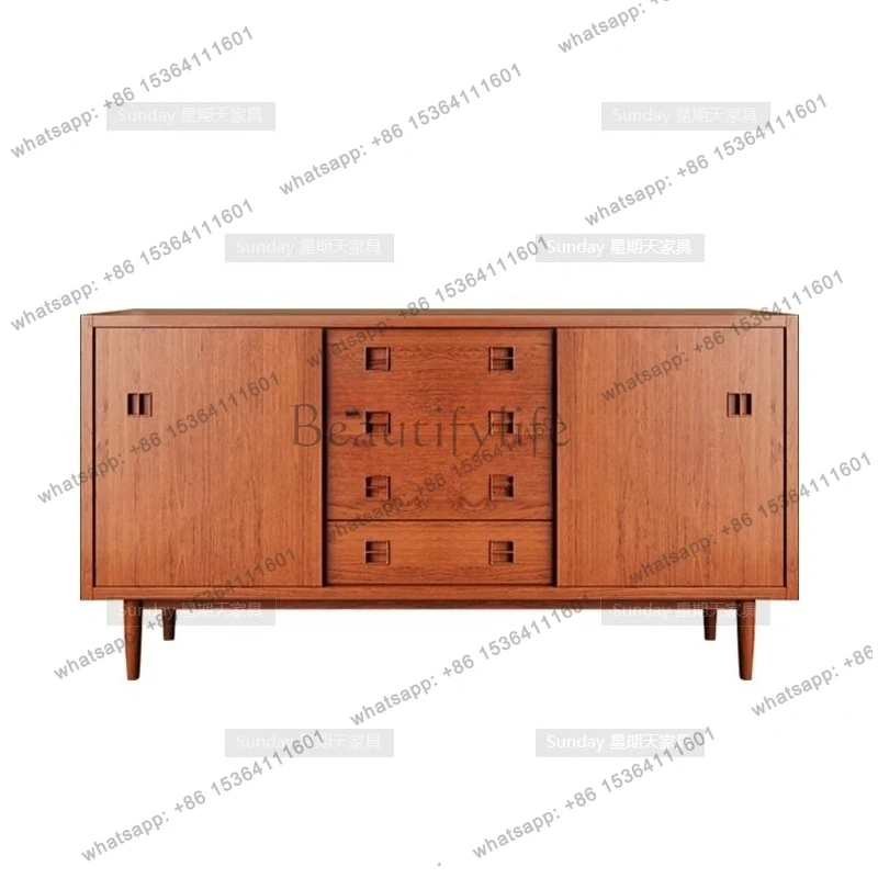 

Nordic Medieval Solid Wood Simple Sideboard Vintage Ash Wabi-sabi Style Storage Cabinet