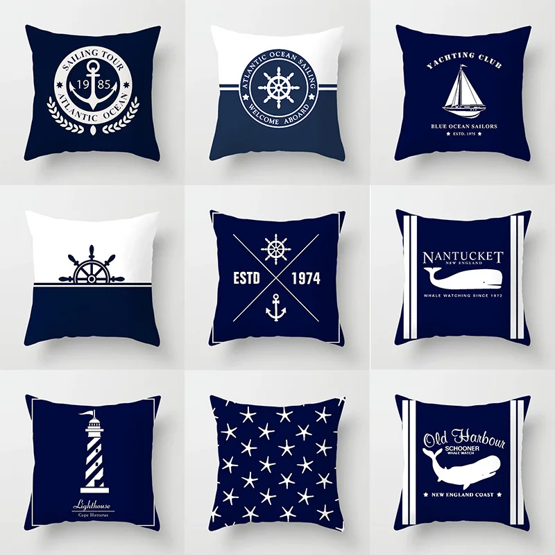 

Compass Anchor Pillowcase Blue Home Decor Mediterranean Cushion Cover Car Sofa Office Decor Accessories Pillowcase