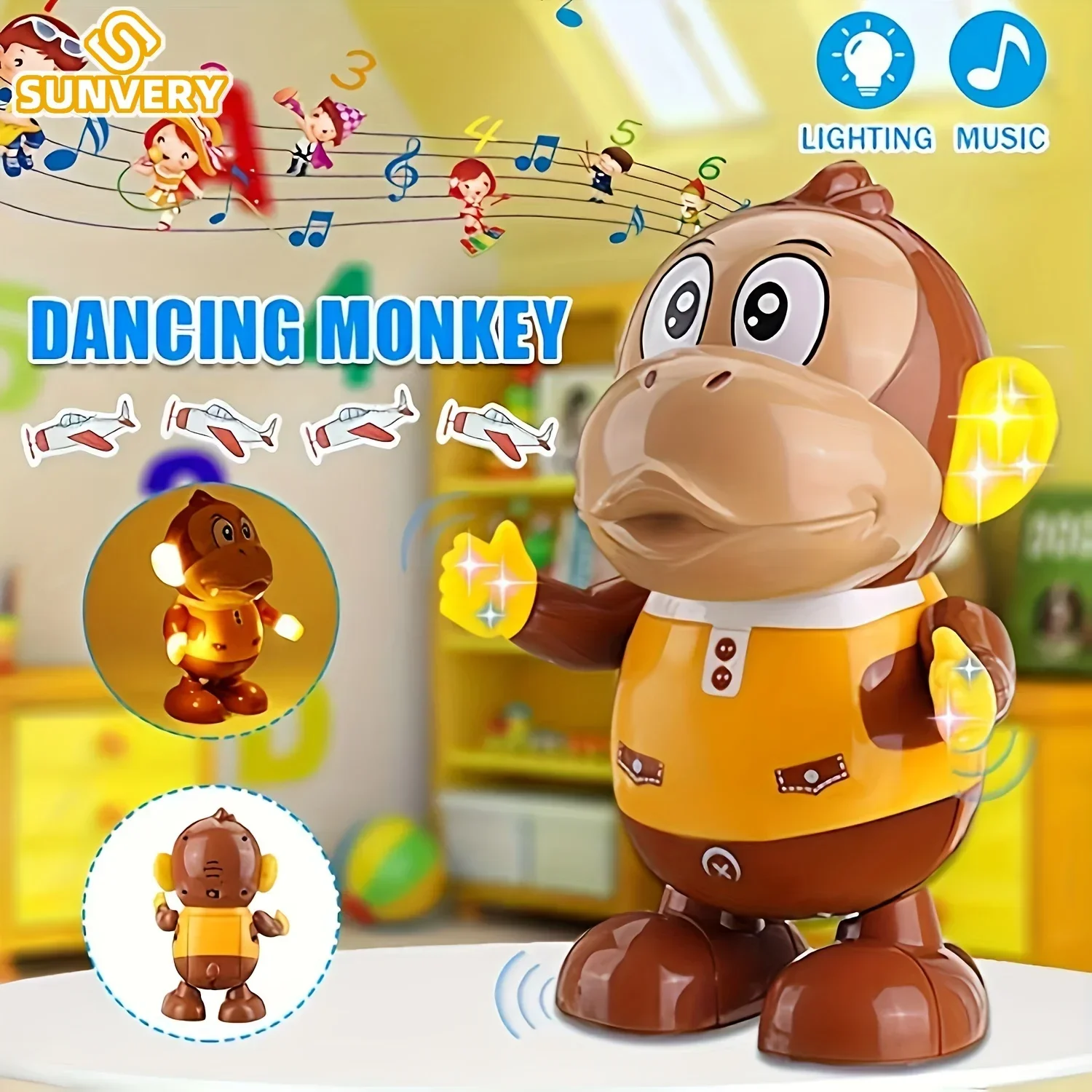 Baby Interactive Dancing Monkey Toy Music Lighted Cartoon Robot for Children Swinging Walking Toys Christmas Gift for Toddlers