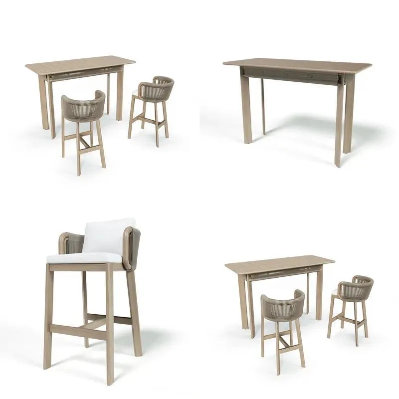 Modern Teak Dining Table and Chairs Set for Indoor Outdoor Hotel Cafe Bar