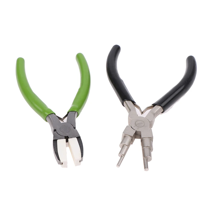 (BF06)Green Flat Nose Pliers Black 6 In 1 Round Nose Pliers For Wire Wrapping Jewelry Making Loop Making Durable Diagonal Pliers