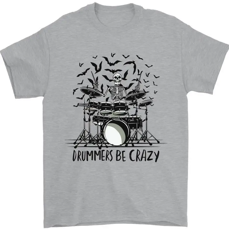 T-shirt pour homme en coton 100% avec motif de batterie squelette fougueuse