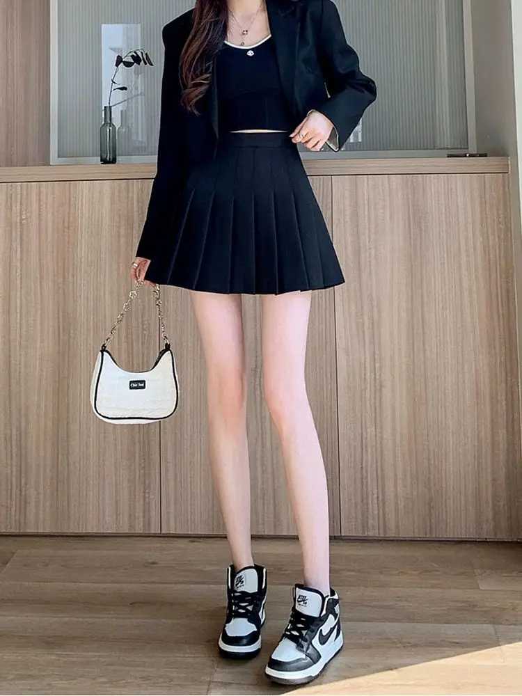 Plissierter Minirock mit Shorts für Damen, hohe Taille, A-Linie, Skater-Skort, Weiß, Schwarz, Rosa, sportliche Schuluniform, neue Mode, HotSale – Detail 8