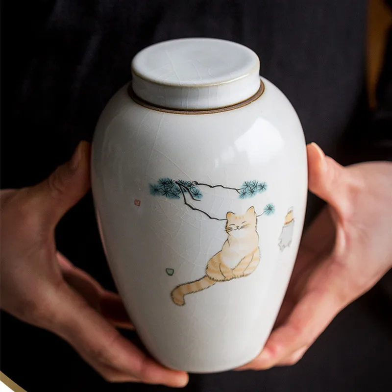 Lovely Pet Cat Urn Memorial Collection Delicate Moisture-proof Teeth Beard Dog Urn with Scriptures Container for Pet Ashes