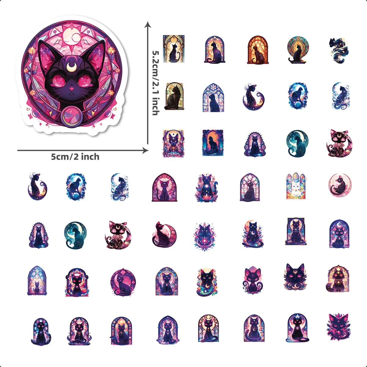 50Pc Mysterious Cat Cartoon Aesthetic Stickers Ins Decals Scrapbook Phone Laptop Suitcase Decoration Sticker Kids Toy