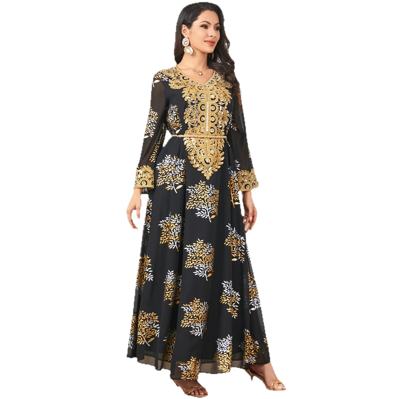 Sukienki damskie z Bliskiego Wschodu, arabskie, nowa moda, eleganckie, luźne, codzienne, modne, luksusowe, z nadrukiem, zdobione koralikami i haftem, odzież damska, abaja.
