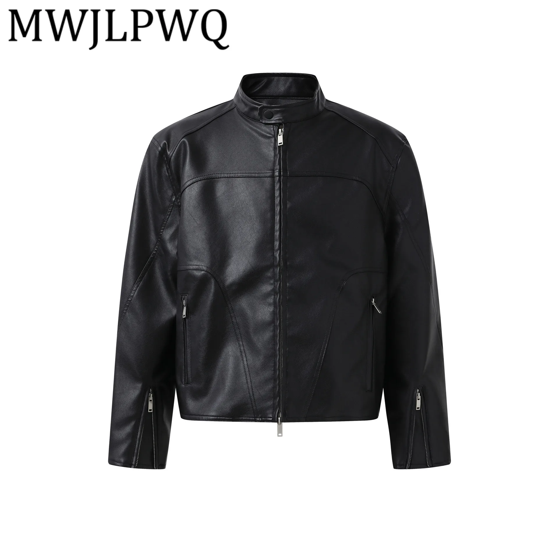 

MWJLPWQ Deconstructe Zipper Design Modish Leather Jacket Male Autumn American Fashion High Street Personality Casual Coat 21554