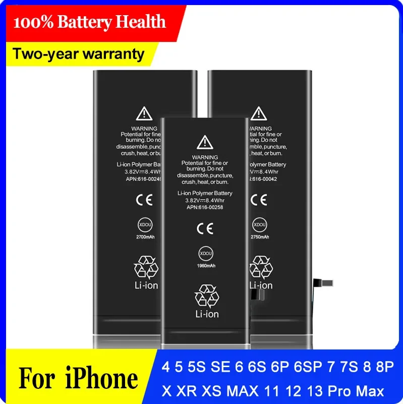 

10pcs/Lot 0 Cycle Battery For iPhone 4 4S 5 5S 5C SE 6 6S 7 8 11 12 13 Mini Plus X XR XS Pro Max Replace Phone 1000 Life Quality