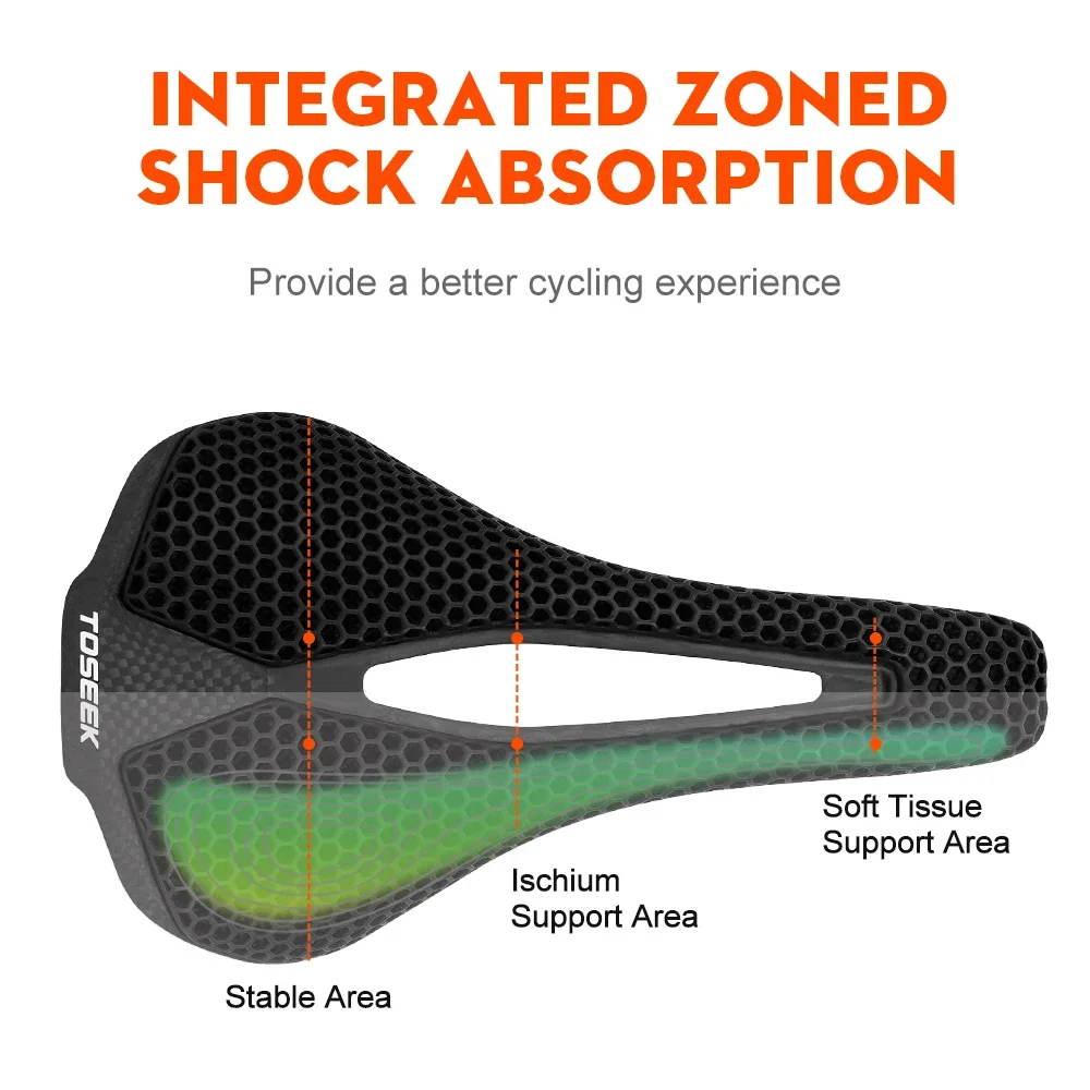 TOSEconvex-Selle ultralégère entièrement en carbone P300, dégager de vélo de route et de montagne imprimée en 3D, confort de conduite et performance