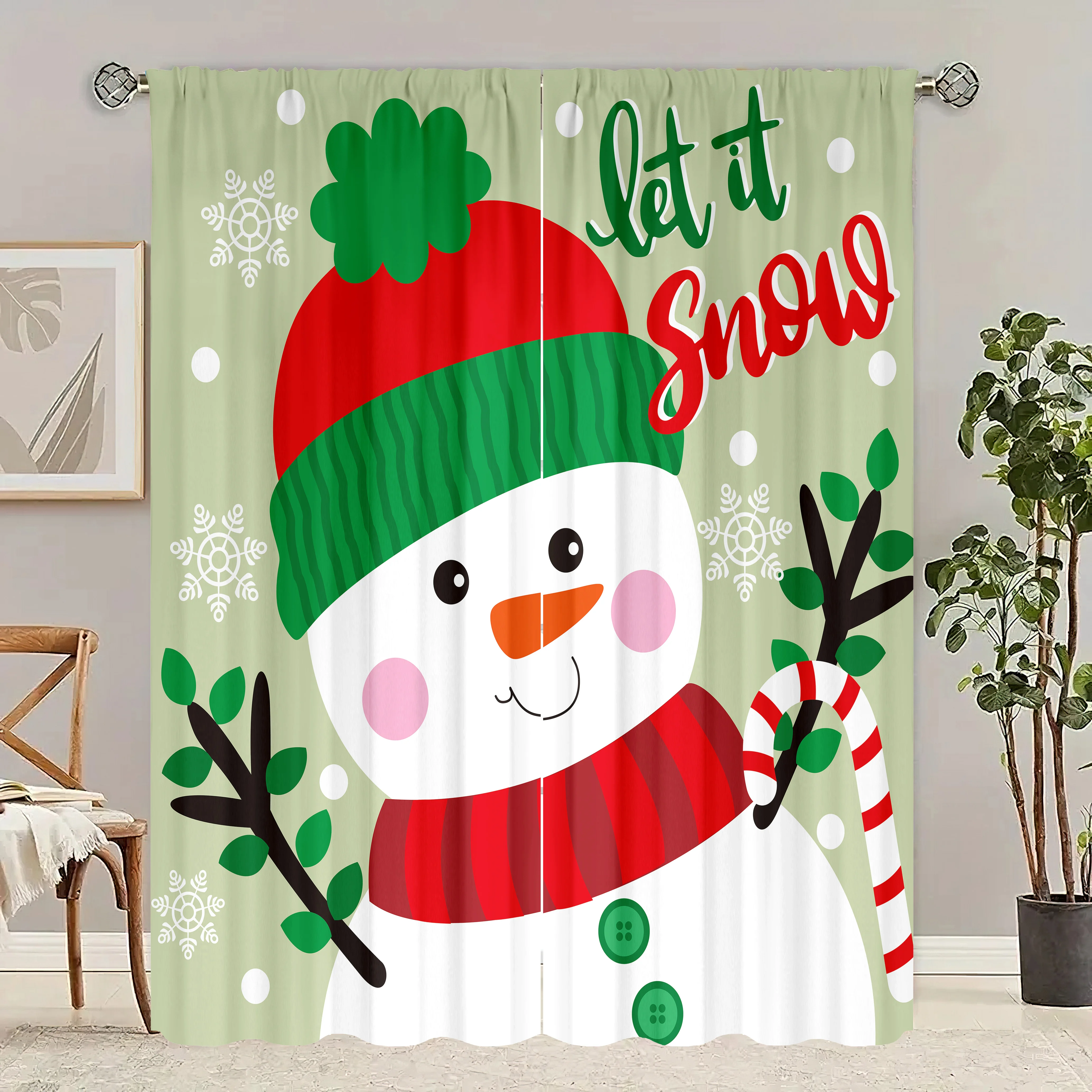 2 pieces - Christmas - Printed curtain - Polyester material - suitable for bedroom, living room, study private curtain