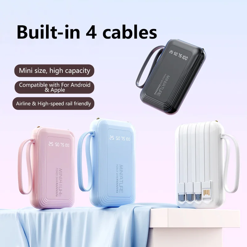 50000mAh Powerbank Super Fast Charging Led Digital Display 4 In 1 Built In Cables Power Bank For iPhone Samsung Huawei 2026