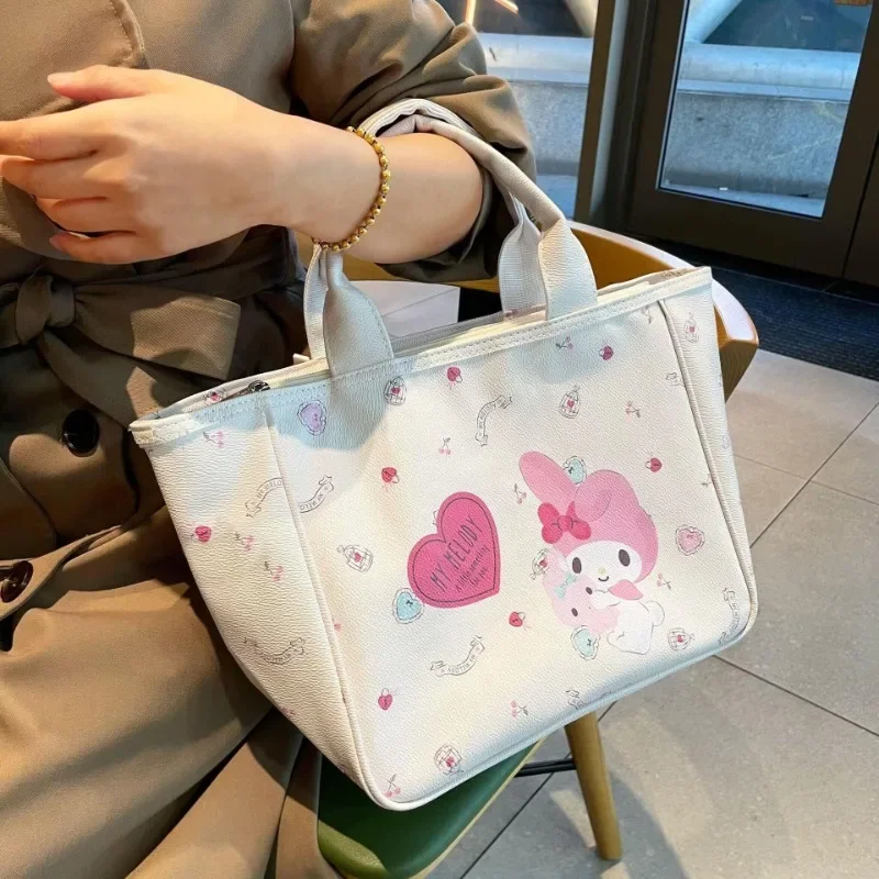 

Saniro Pu Leather Tote Hello Kitty Purses and Handbag for Women Girl Kawaii Cartoon Printing Luxury Designer