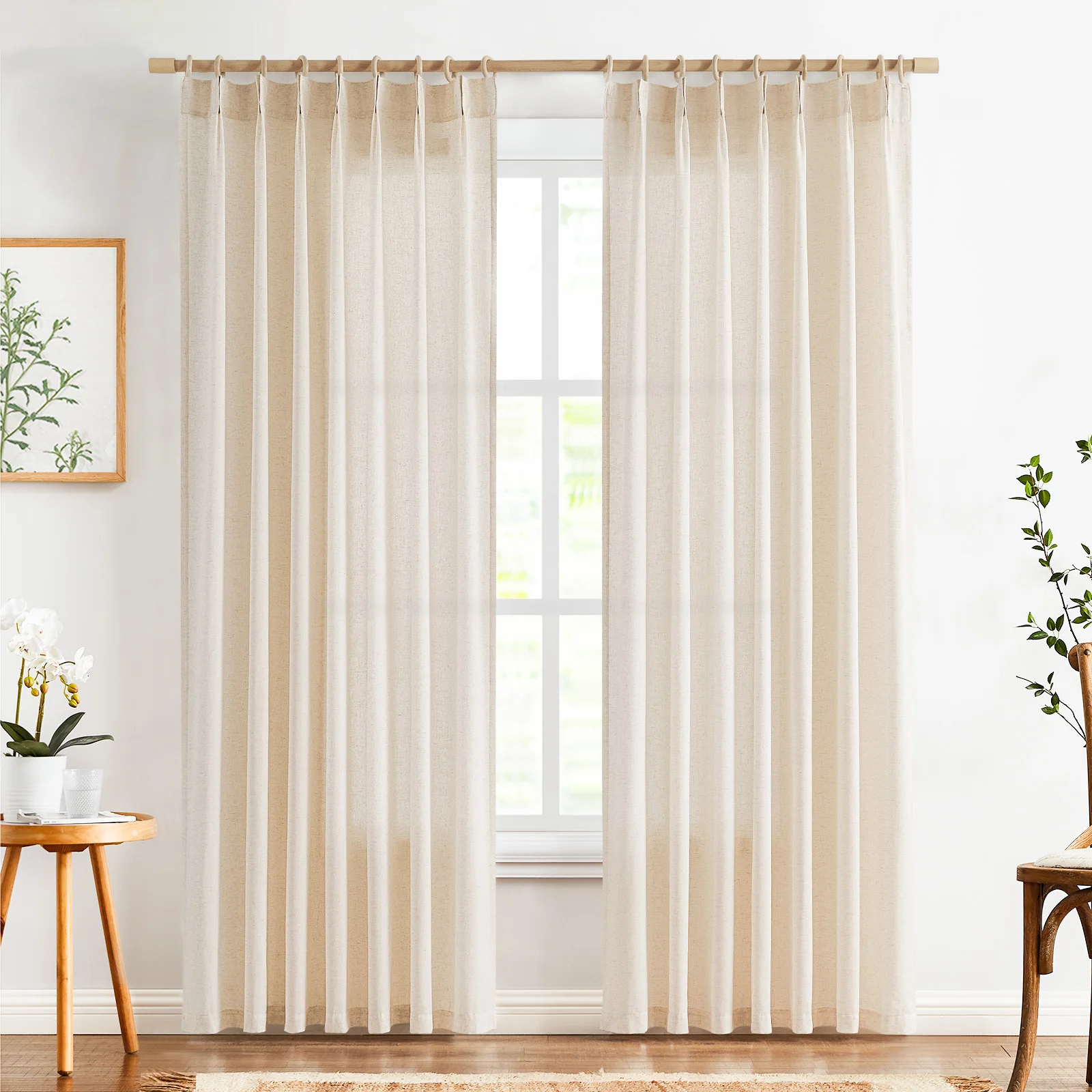 JINCHAN 2PCS Linen Blend Curtains For Living Room Bedroom Back Tab Light Filtering Window Drapes Pinch Pleated Room Curtains