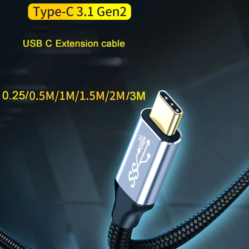 نوع C موسع كابل USB-C 3.1 الجنرال 2 تمديد الحبل 100 واط ذكر إلى أنثى نوع-C شحن كابل نقل بيانات