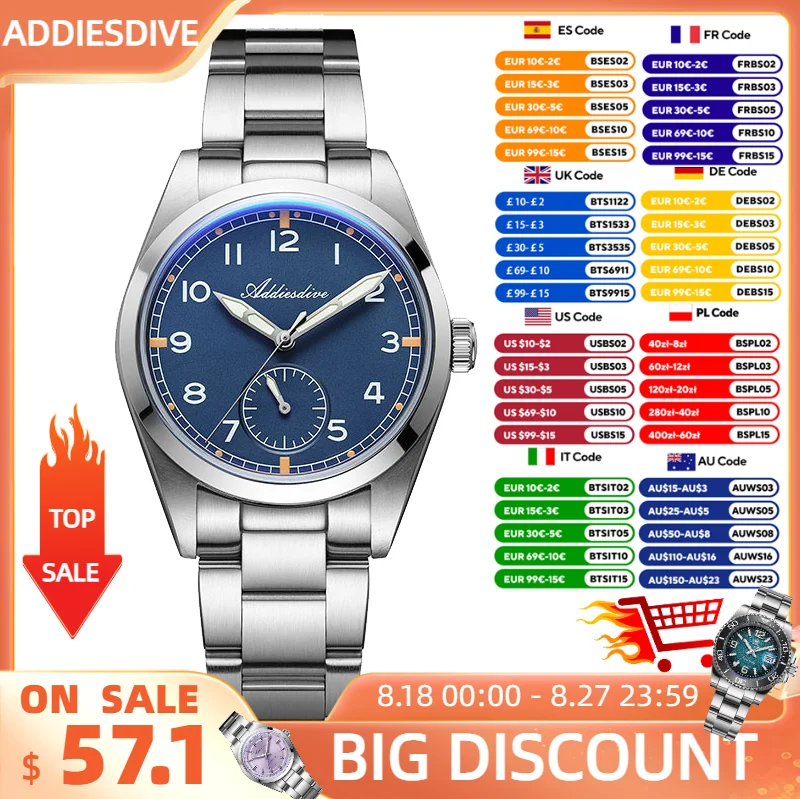 

ADDIESDIVE 36mm Luxury Quartz Watch New AR Coated Domed Glass Luminous 100m Waterproof Stainless Steel Business Dress Watch Men