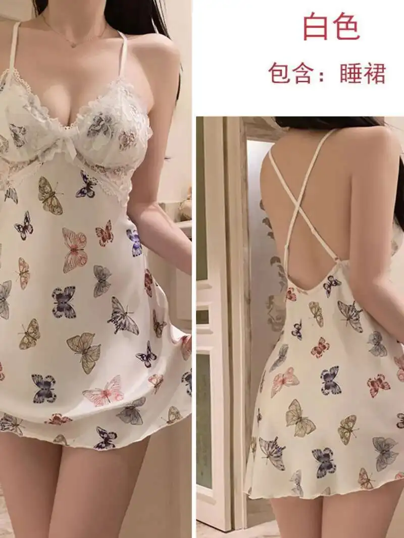 란제리 새로운 섹시한 v 넥 순수한 욕망 레이스 패치 워크 새틴 동물 프린트 유혹 가슴 쿠션 섹시한 서스펜더 드레스 BYLP