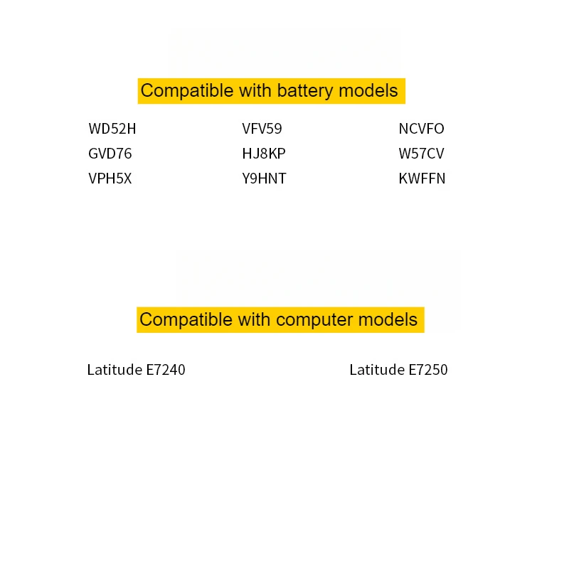 WD52H 7.4V 5900mAh 45Wh batterie d'ordinateur portable pour DELL Latitude E7240 E7250 W57CV 0W57CV GVD76 NCVFO VFV59 VPH5X KWFFN F3G33 HJ8KP