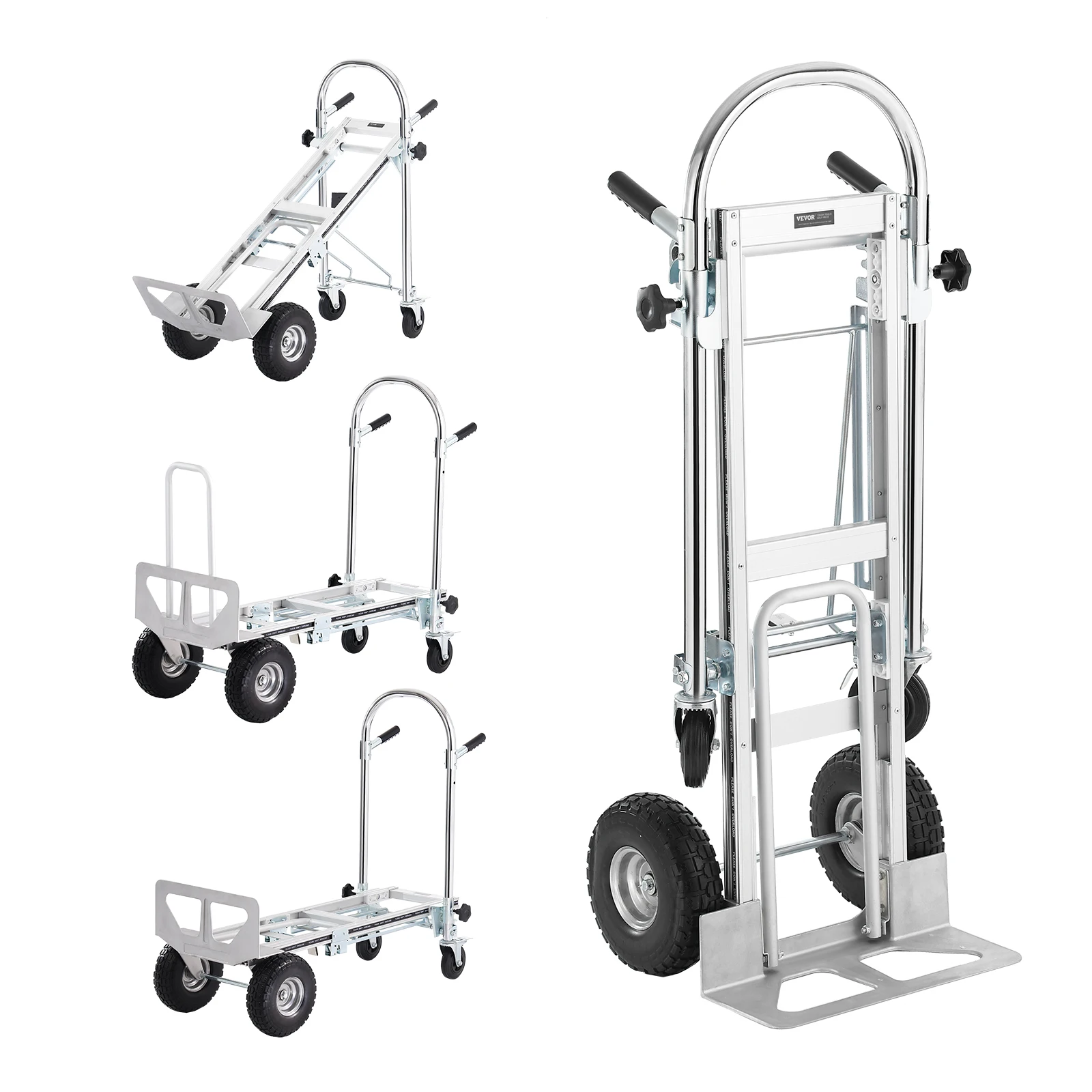 VEVOR Aluminum Hand Truck, 4 in 1, 1000 lbs Load Capacity, Heavy Duty Industrial Convertible Folding Hand Truck, Utility Cart 