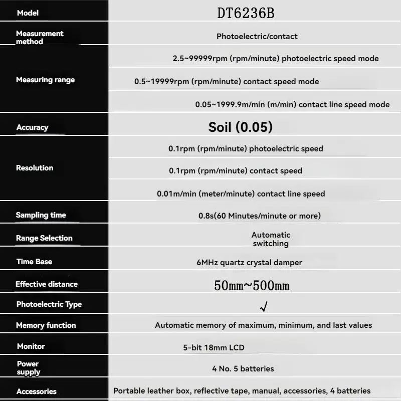 DT6236B Portable Digital 2 in 1 LASER Sensor Photo & Contact Tachometer Tach 99,999 RPM Range Rotational