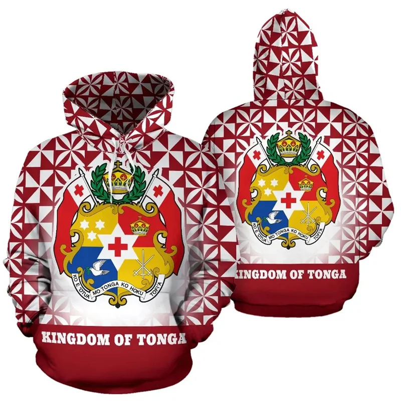 3D Printed The Kingdom Of Tonga National Flag Hoodies Tonga Coat Of Arms Graphic Hooded Hoody Vintage Mens Pullovers Sweatshirts