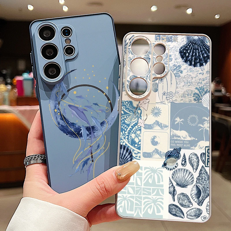 Magnetische Handyhülle mit kleinem Wal-Print für Samsung Galaxy S26 S25 S24 S23 Ultra S25 FE A57 A56 A37 A17 A55 A16 A26 A36 A35 Cover