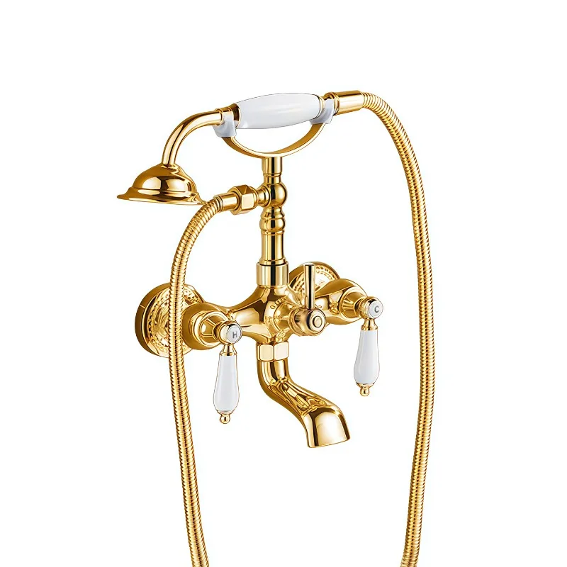 Vintage brass chrome-plated wall-mounted shower set electroplated simple bathtub