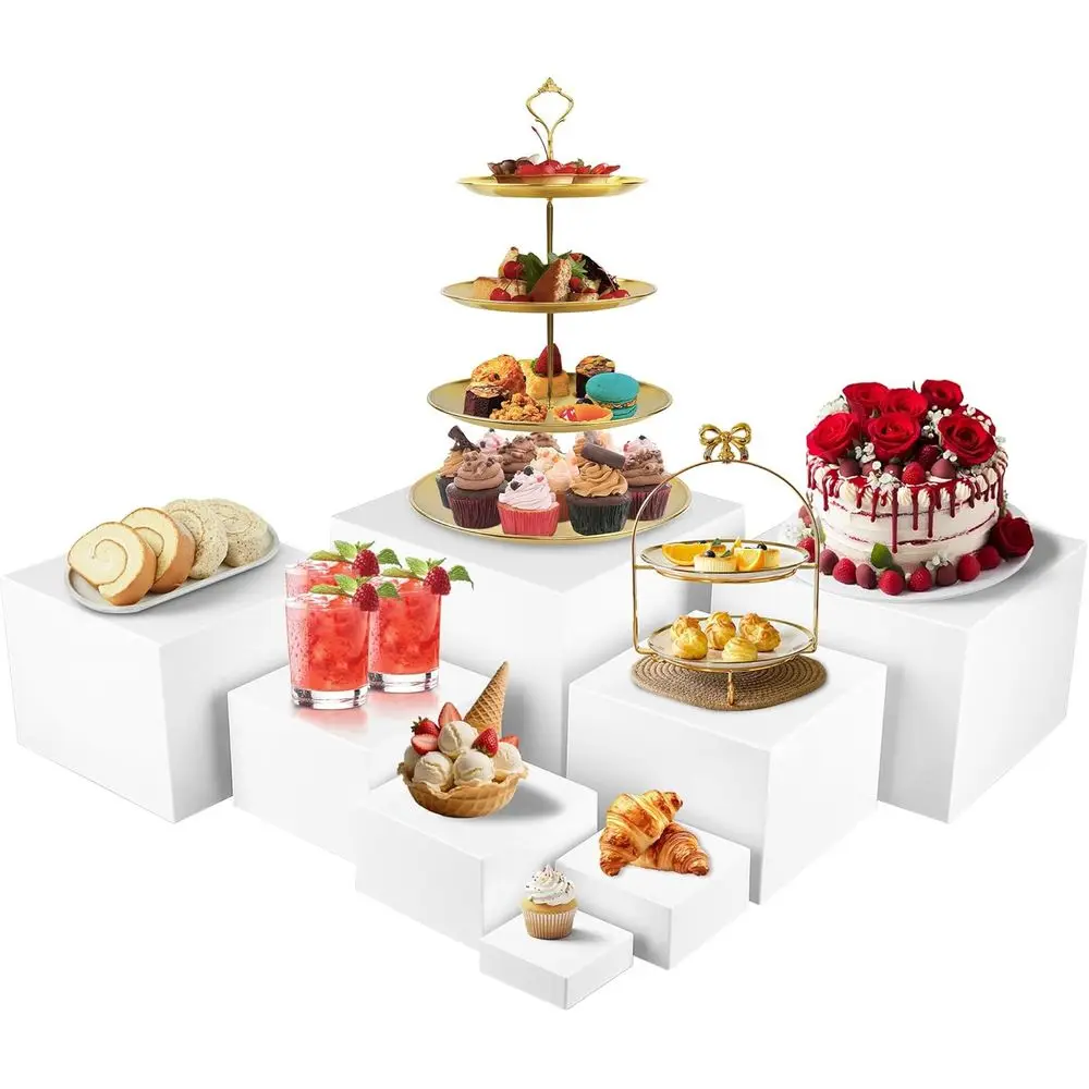 

8 шт. стойки для буфета, большие стойки для еды для фуршета, набор для демонстрации десертного стола, белый набор ящиков для выставки товаров еды, Birt