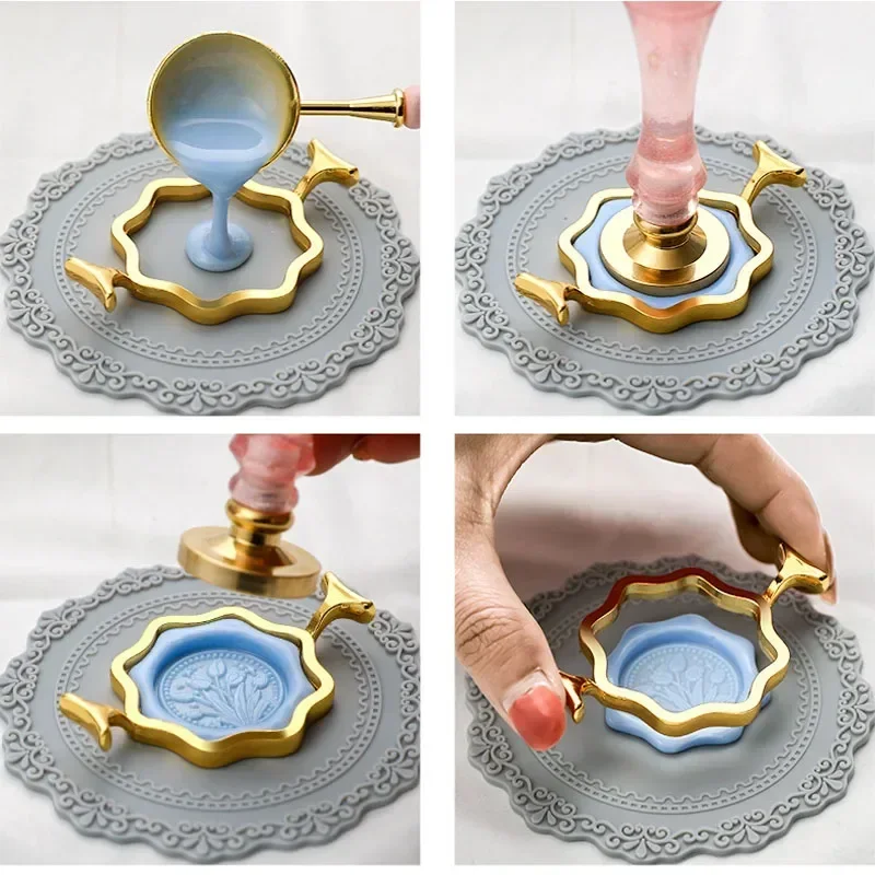 Wax Seal Metal Mold Holder Metal Sealing Round Flower Heart Wax Seal Stamp Rings Wedding Shape for Card Making Supplies SB037