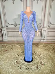 Sparkly Mirror Surface Sequined Ladies Long Sleeve Sexy Deep V-Neck Jumpsuit Evening Party Nightclub Singer Show Stage Costume