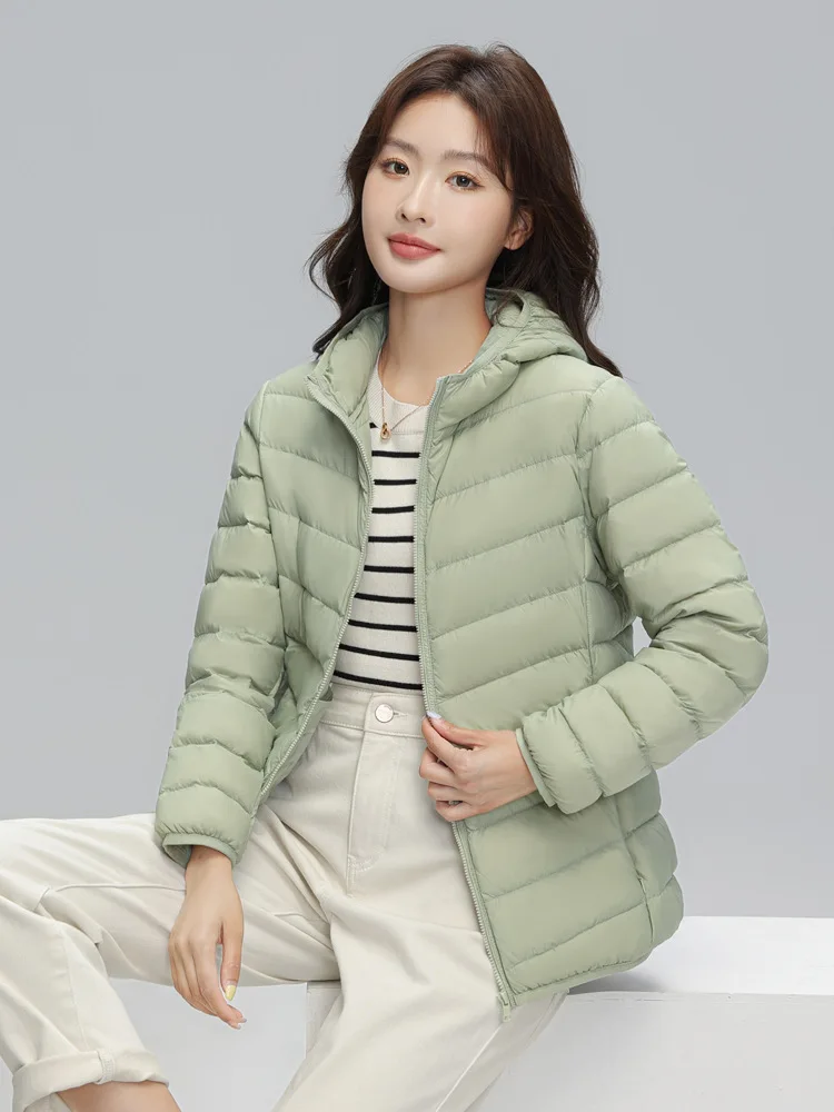 Lightweight Packable Hooded Down Jacket Women Autumn Winter 90% Down Fill Base Layer Jacket Female Solid Color Casual Down Coats