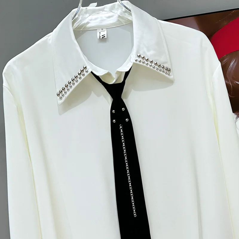 PFHQ المتخصصة مسمار حبة التعادل تصميم الكتف وسادة قميص رجالي صورة ظلية فضفاضة بسيطة رداء علوي غير رسمي بدوره إلى أسفل طوق موضة 21E3683