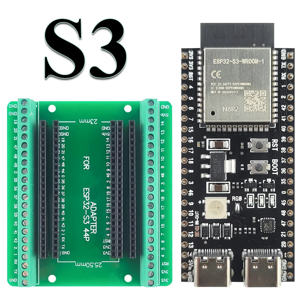 Макетные платы ESP32 S3 с комплектом расширительного адаптера, 2,4G Wifi BT модуль ESP32-S3-WROOM-1 N8R2 N16R8 44Pin Type-C ESP32-S3