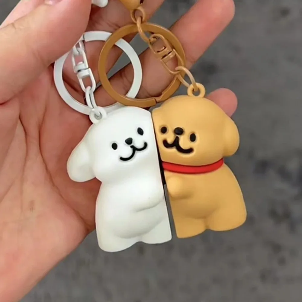 

Магнитный брелок для пар с милым щенком, подвеска-ключ для собаки, подарок для девочки, никогда не оставайся, украшение для рюкзака, идеальный день Святого Валентина