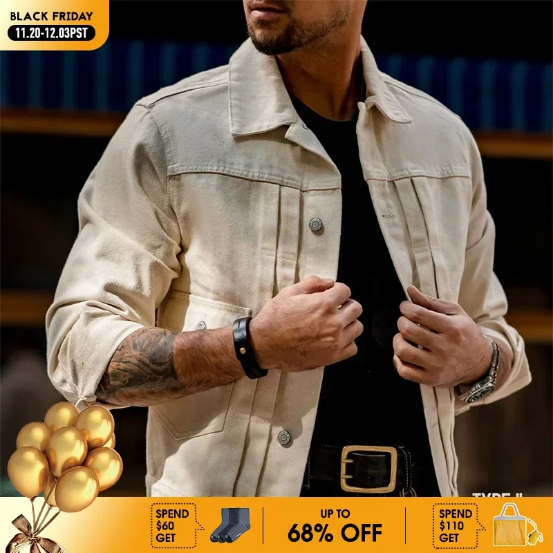 

Maden Retro Jeans Jacket Men Amekaji Denim Coat Cotton 100% Slim Fit Outwear Fashion Streetwear Qality Vintage Men’S Clothing