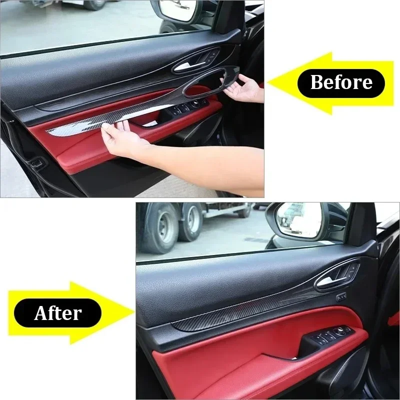 

For Alfa Romeo Stelvio Real Dry Carbon Fiber 2017-2020 Interior Door Panel Trim Decorative Strips Modification Accessories