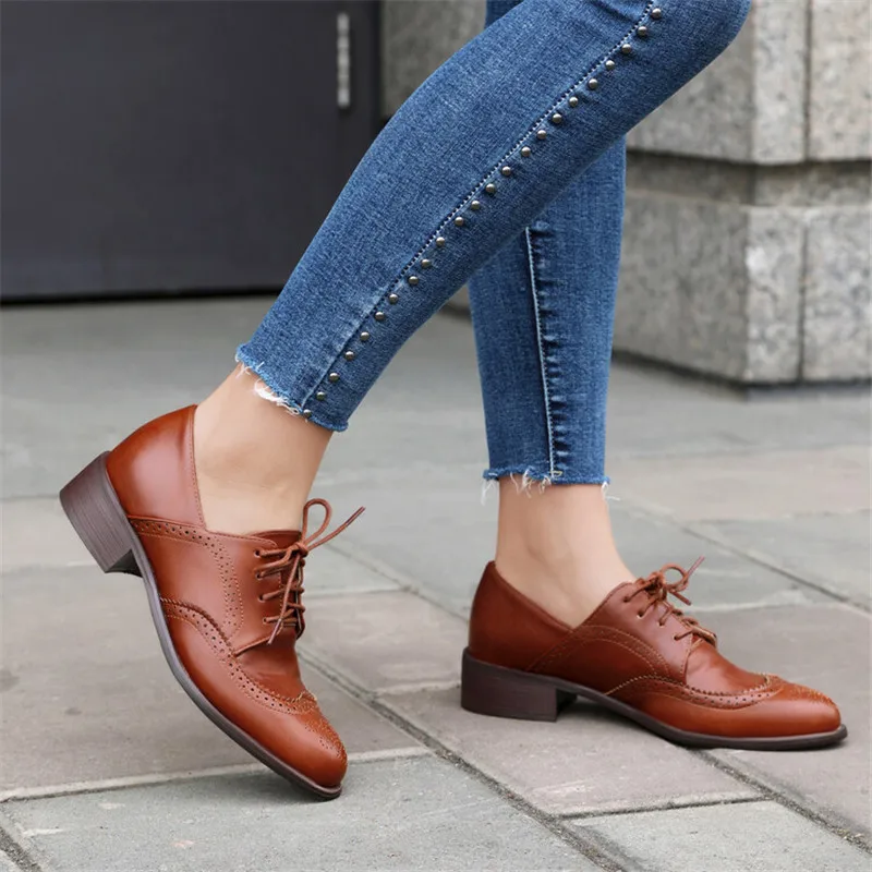 

New Spring/autumn Women Shoes Round Toe Lace Up Chunky Heels Shoes for Women Fashion Brogue Designs Women Pumps Ladies Shoes